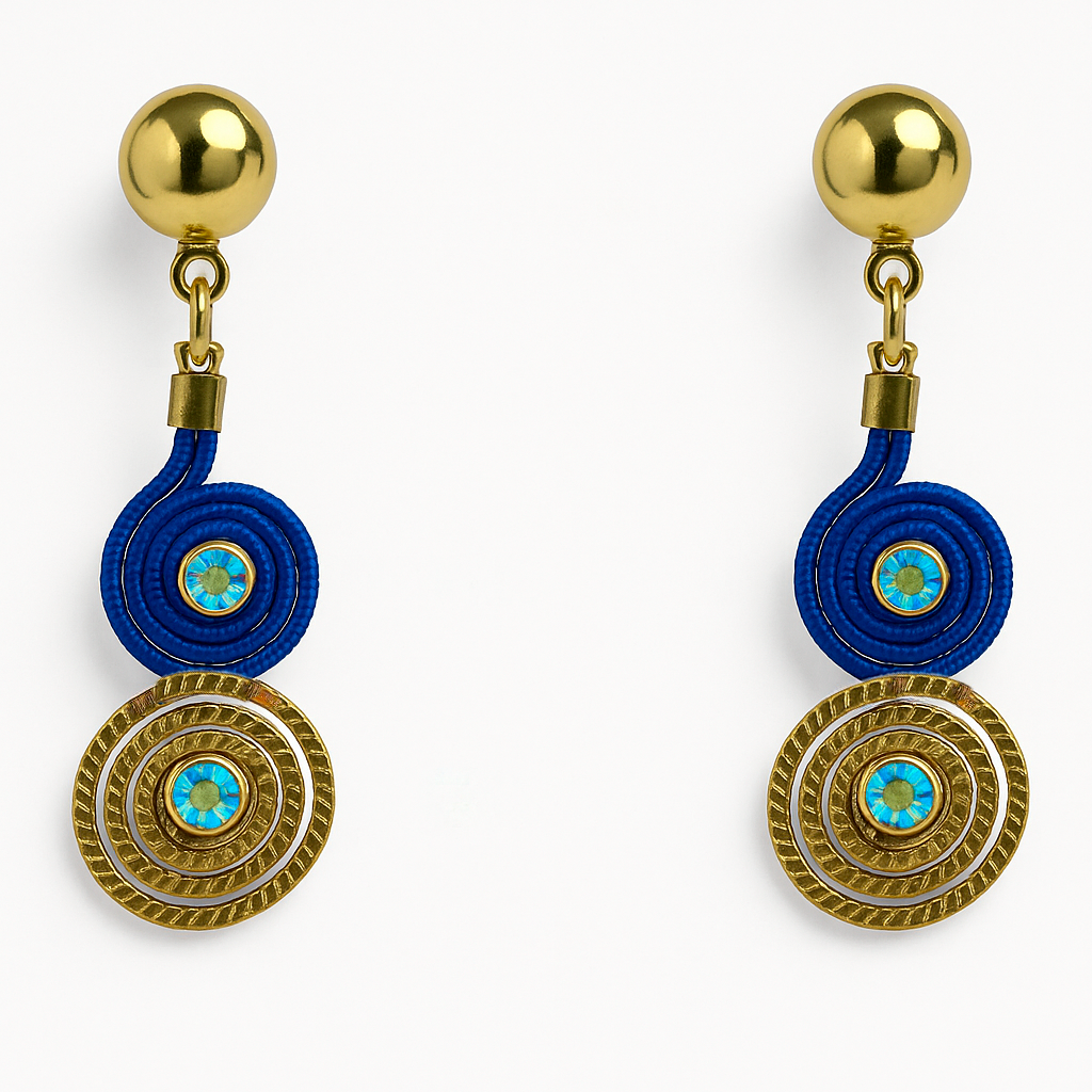 Blue and Gold Spiral Earring – Modernity with a Handcrafted Touch