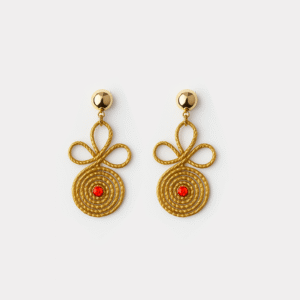 Handcrafted Golden Earrings with Red Stone – Golden Grass